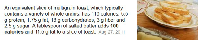 butter toast calories